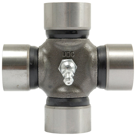 The Sparex Universal Joint 32 x 86.15mm | Part No. S.57449 features four cylindrical bearing caps and is designed to transmit mechanical power in multiple directions for rotating shafts, making it compatible with Ford New Holland machinery.