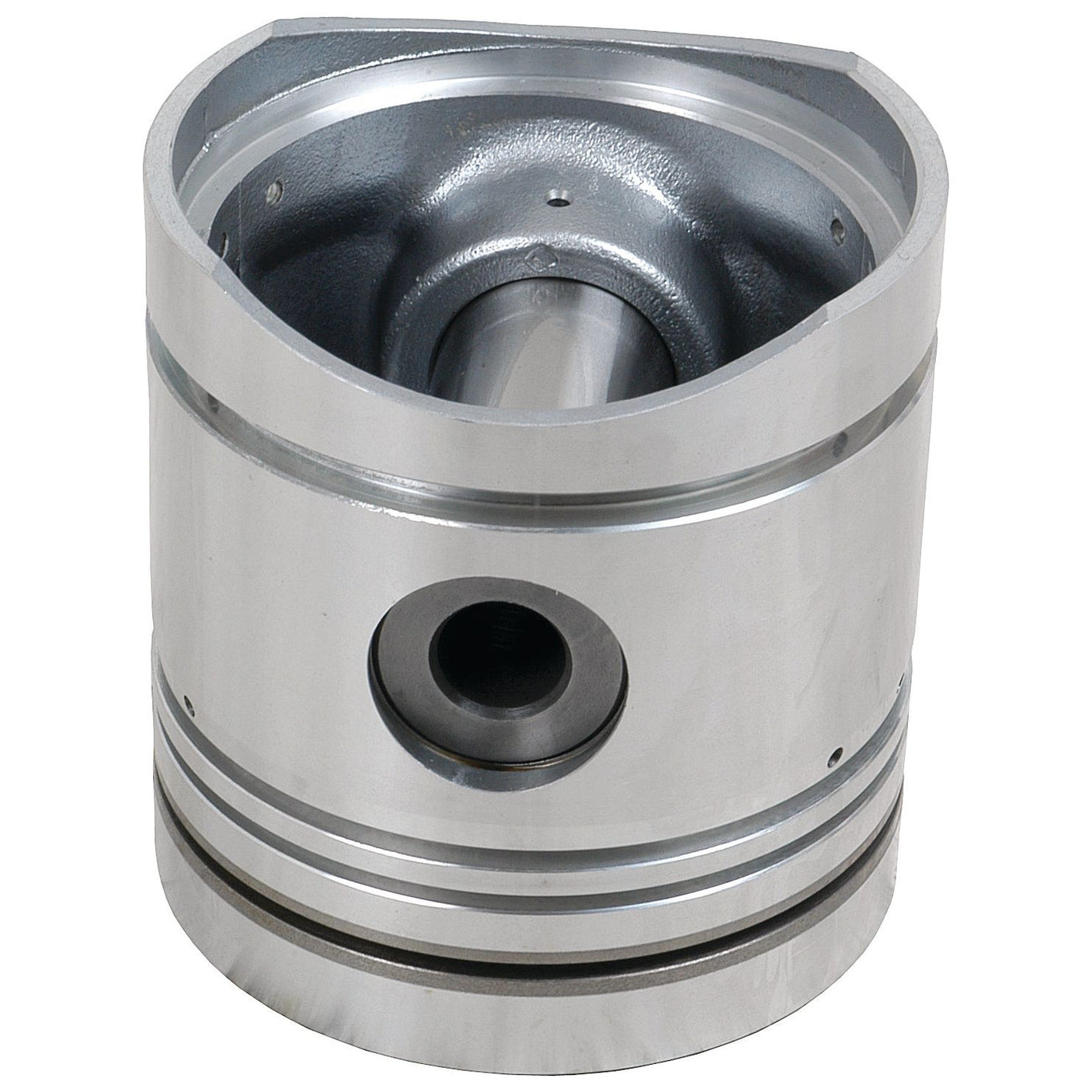 A detailed image of the Sparex Piston (Standard) - S.57505 showcases its cylindrical metallic design, complete with grooves and mounting holes, typically utilized in internal combustion engines. The photo emphasizes the compression height and specific bore diameter crucial for optimal performance.