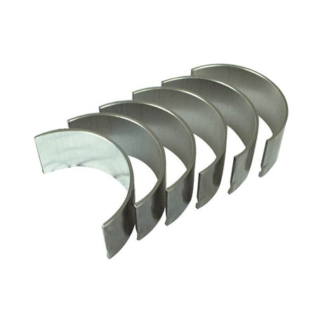 A set of five semi-circular Conrod Bearings (+0.020'' / 0.50mm) arranged in a row, side by side, compatible with Ford/New Holland machinery - Sparex Part No. S.57519 by Sparex.