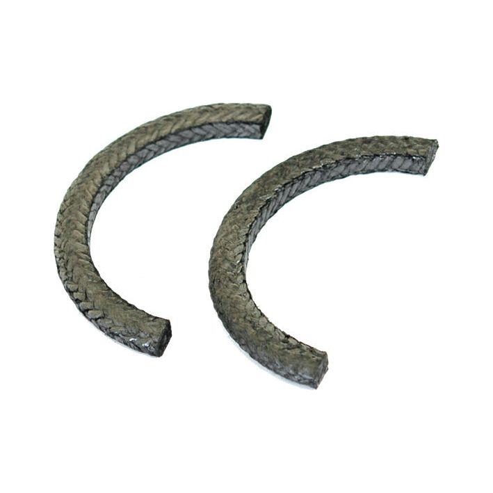 Two semi-circular black braided sealing rings, reminiscent of a rope seal, from the Rope Seal Set (2 pcs.) by Sparex (Part No. S.57542), are placed side by side against a white background.