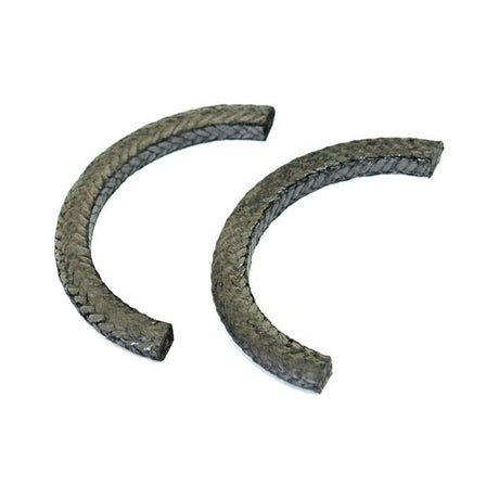 Two semi-circular black braided sealing rings, reminiscent of a rope seal, from the Rope Seal Set (2 pcs.) by Sparex (Part No. S.57542), are placed side by side against a white background.