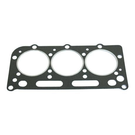 A black Sparex head gasket (Sparex Part No. S.57553) designed for David Brown tractors with a three-cylinder engine, featuring multiple circular and oval cutouts.