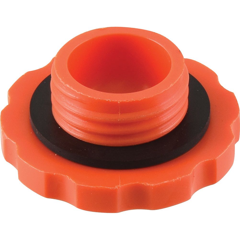 A close-up view of the Sparex Engine Oil Cap with threaded orange plastic and a black rubber gasket, featuring Sparex Part No. S.57568.