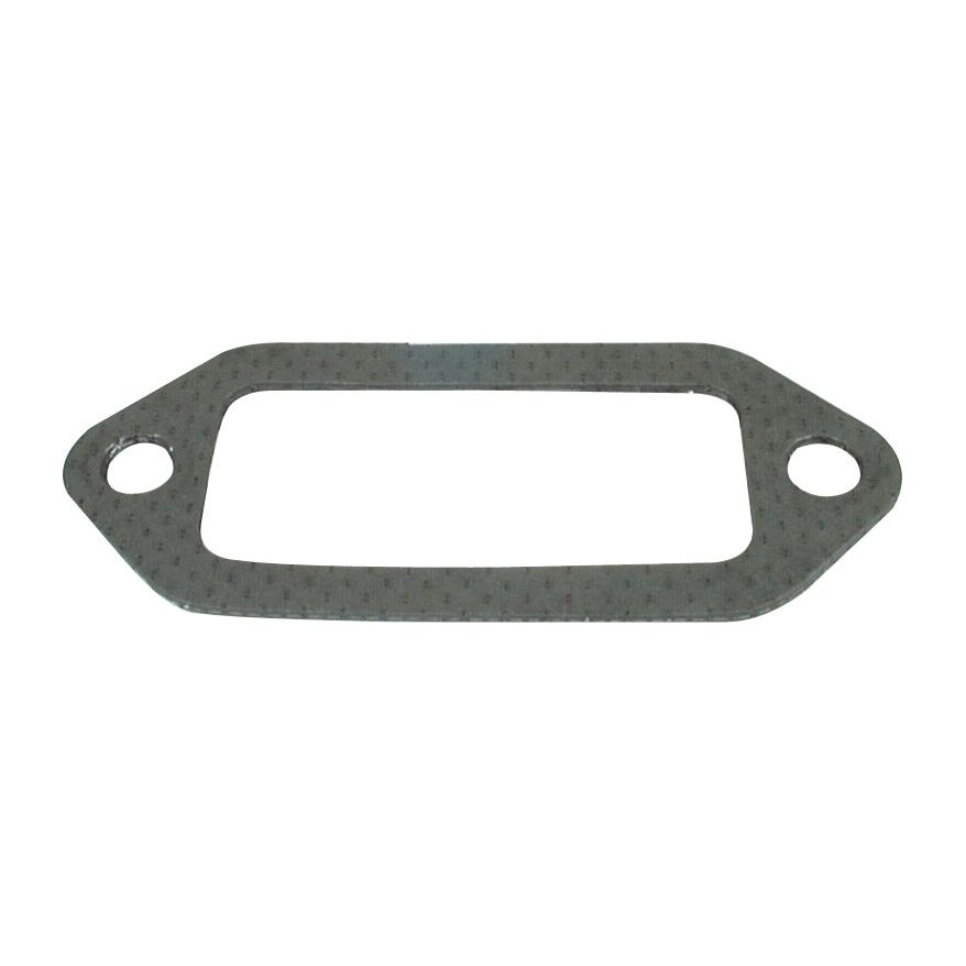 The Exhaust Manifold Gasket (Sparex Part No. S.57571) from Sparex is a rectangular metal gasket with two circular holes on each end, designed for compatibility with David Brown and Case IH exhaust manifold systems.