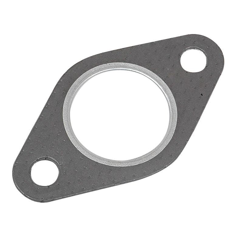 The Sparex Exhaust Manifold Gasket (Sparex Part No.S.57572) is a gray, oval-shaped gasket with two bolt holes on opposite ends and a circular opening in the center, making it ideal for use with David Brown or Case IH machinery.