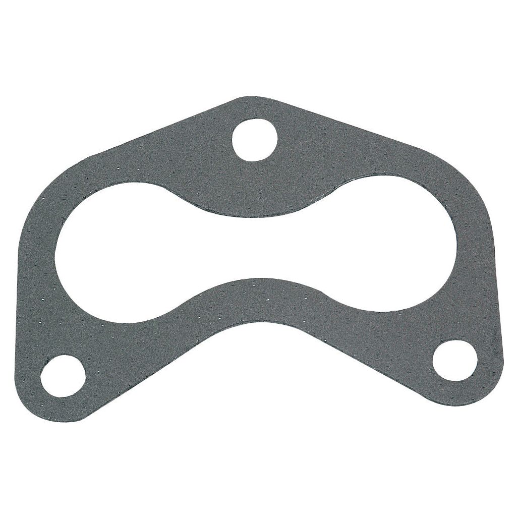 The Sparex Exhaust Manifold Gasket (Part No. S.57573) is a gray, irregularly-shaped metal gasket with three round holes, designed for sealing connections in mechanical systems, and is ideal for use in Sparex or David Brown exhaust manifold assemblies.