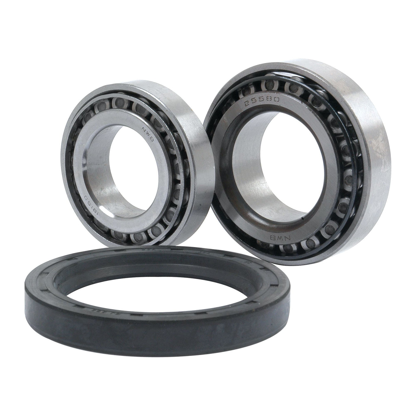 Three mechanical components—a pair of cylindrical roller bearings and a single circular seal—are included in the Sparex Wheel Bearing Kit (Sparex Part No.S.57579).