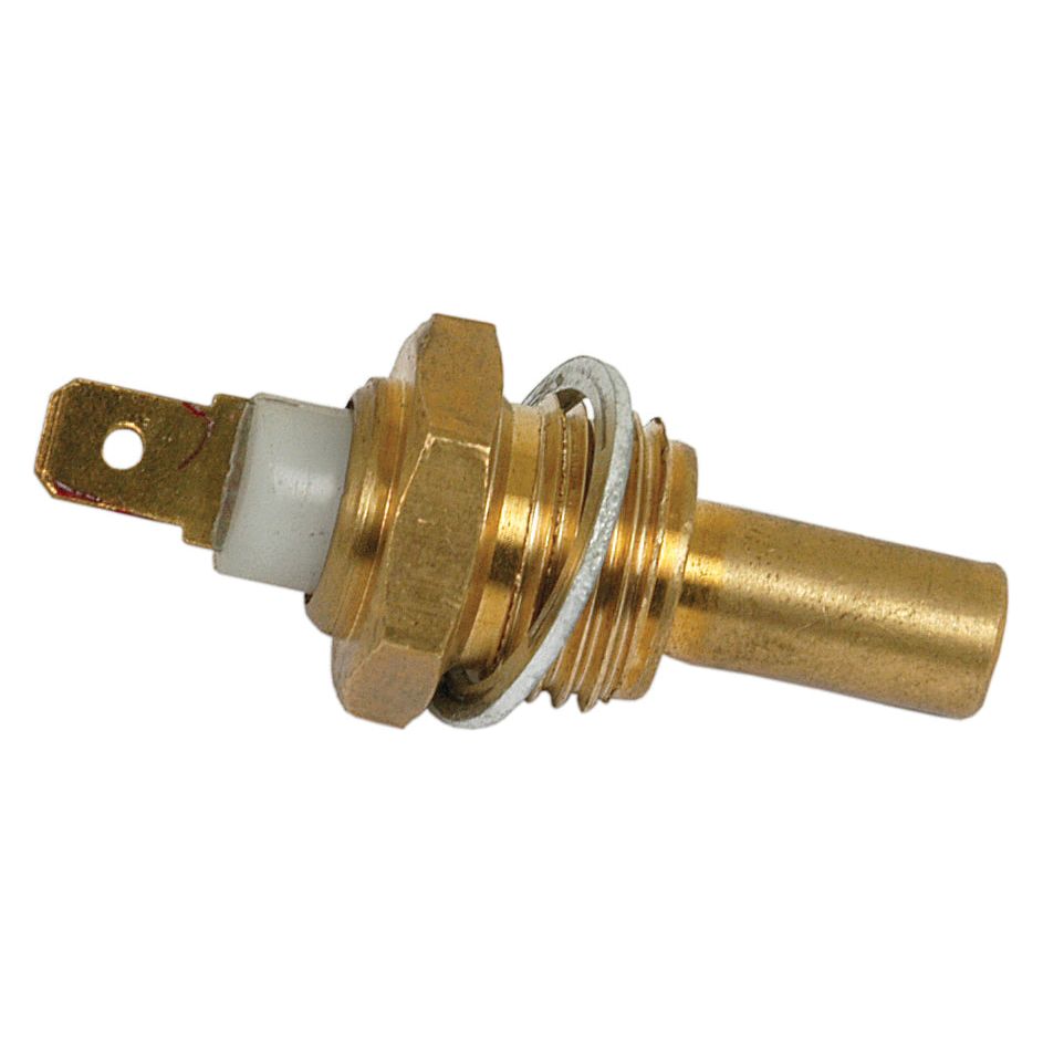 Close-up of a Sparex brass engine coolant temperature sensor, part number S.57592, featuring a hexagonal base, electrical connector on one end, and cylindrical probe on the other. It is suitable for models like the David Brown 1200.