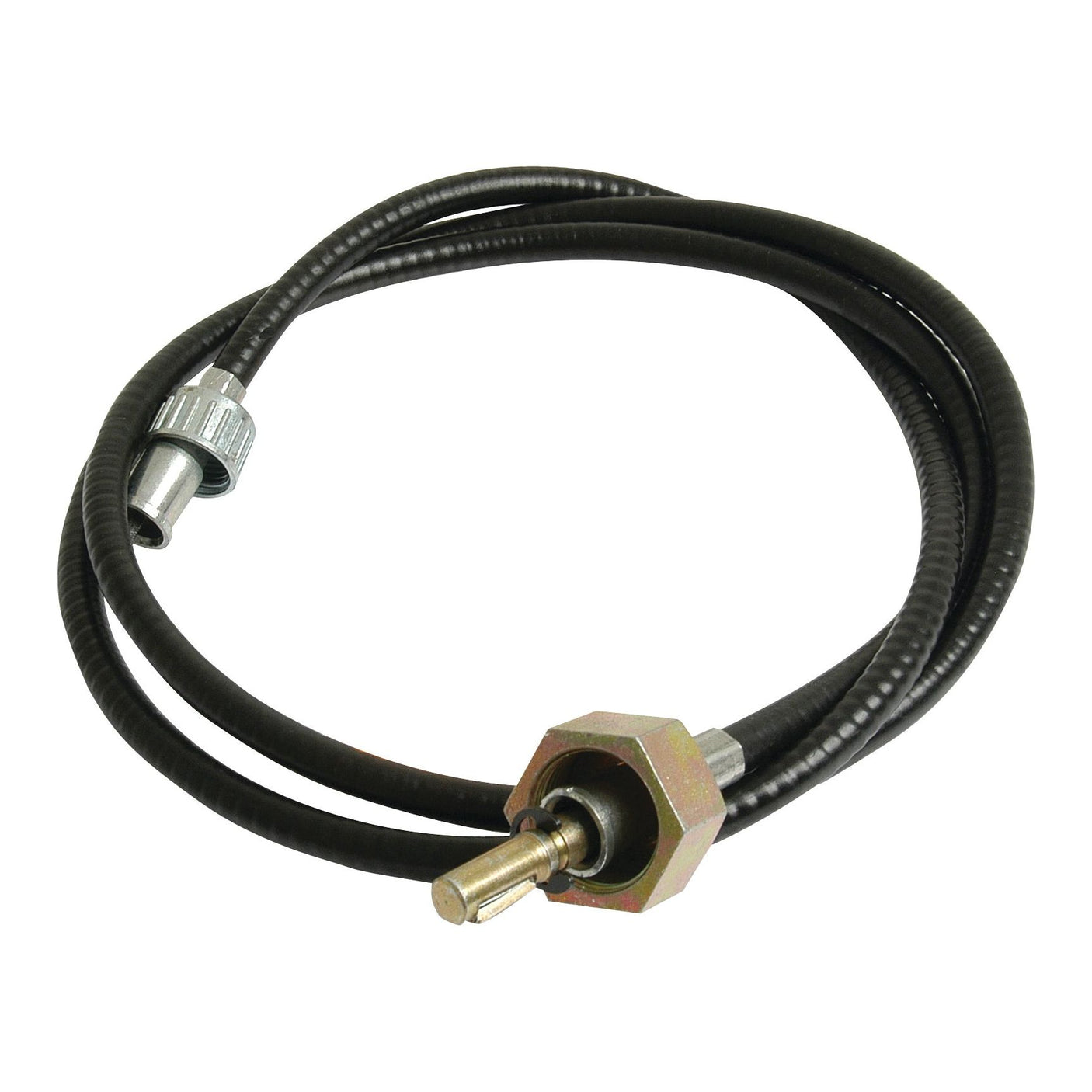 A black, coiled mechanical drive cable from Sparex, featuring metal connectors on both ends, with a length of 1434mm and an outer cable length of 1400mm (Sparex Part No. S.57596).