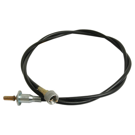 This black coiled speedometer drive cable features durable metal connectors at both ends and is designed for automotive use. With an outer cable length of 1400mm, it is perfect for Case IH / International Harvester models. Offered by Sparex under Part No. S.57601, the entire drive cable measures 1439mm in length.