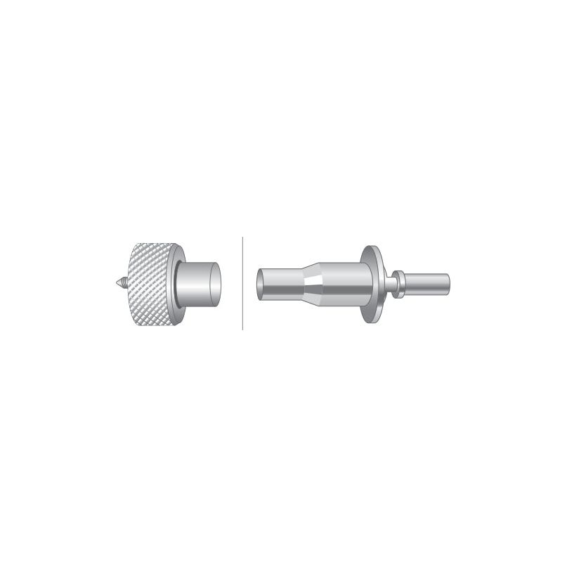 Illustration of two metal connector components aligned side by side, featuring a threaded cap on the left and a cylindrical piece with a ridged middle section on the right, reminiscent of parts from Sparex machinery, such as the Drive Cable (Sparex Part No.S.57601) which has a length of 1439mm and an outer cable length of 1400mm.