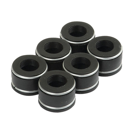 Six black cylindrical bearings arranged in two rows of three, ideal for 3 & 6Cyl. applications, are available in the Valve Stem Seal Kit - S.57615 by Sparex.