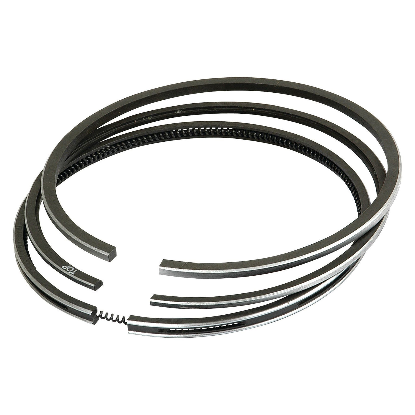 A set of three chrome-plated metal piston rings, typically used in Case IH internal combustion engines, is displayed in a coiled arrangement against a white background. This product is known as the **Piston Ring | Sparex Part No. S.57636** from the brand **Sparex**.