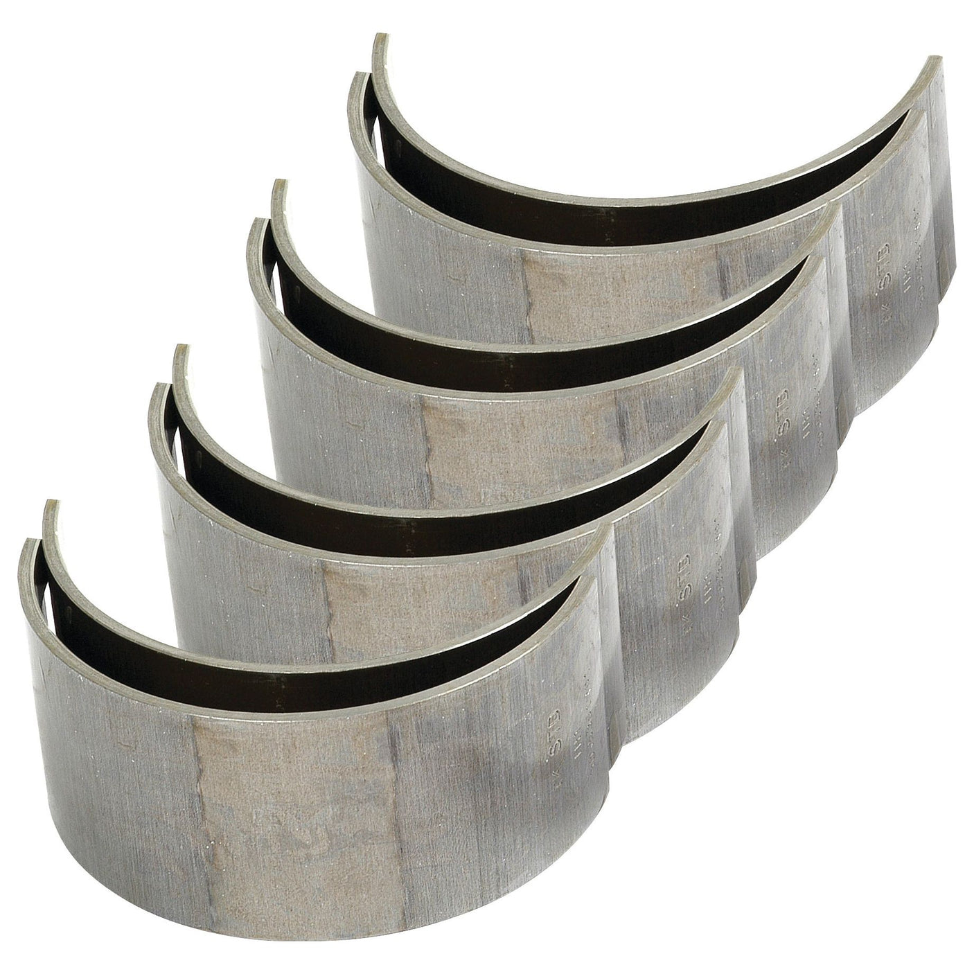 A set of five Conrod Bearing Std. Set (Sparex Part No.S.57639) arranged in a staggered row, compatible with Case IH machinery from the Sparex brand.