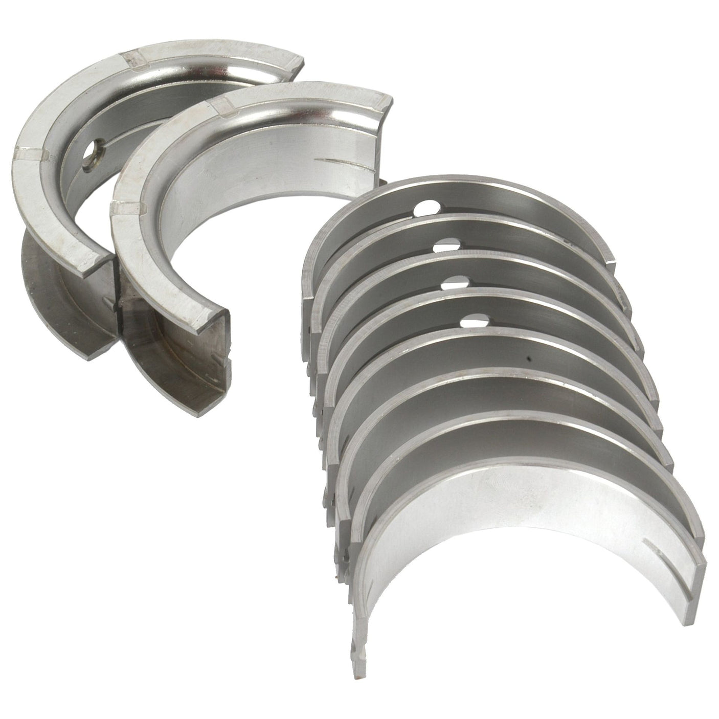 A set of Sparex semi-circular Main Bearing +0.010'' (0.25mm) (Set) | Sparex Part No.S.57660, arranged on a white background, perfect for International Harvester machinery.