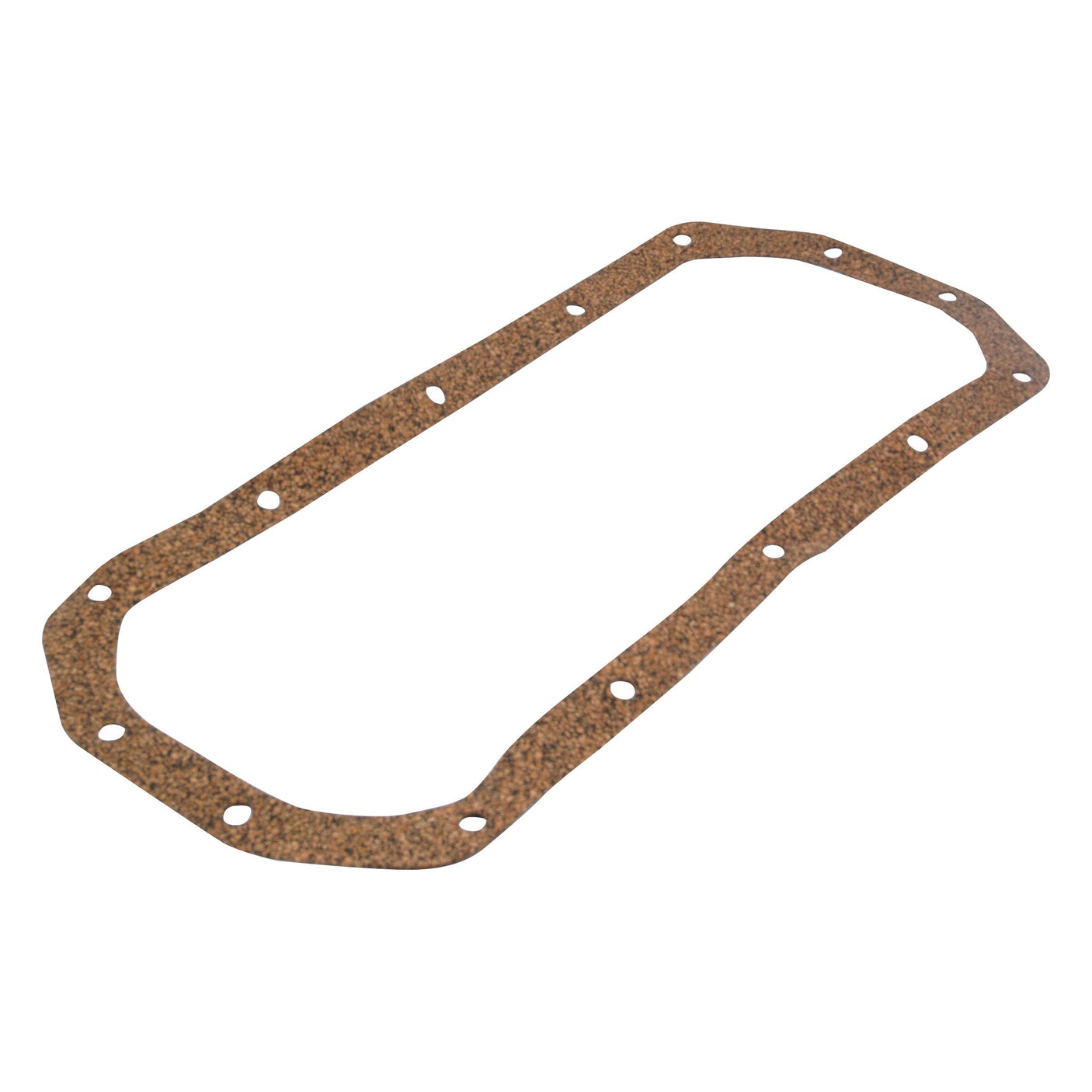 The Sparex Sump Gasket - 4 Cyl. (Part No.S.57695) is a rectangular cork gasket with rounded corners and multiple holes along the perimeter, specifically designed for a 4-cylinder engine.