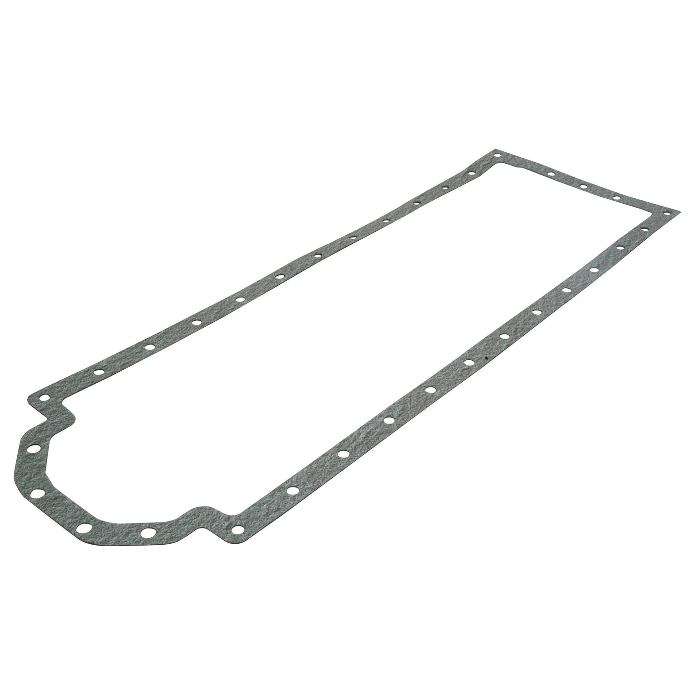 Image of a flat, rectangular Sump Gasket - 6 Cyl. (D310, D358, DT358, DT402) with rounded corners. It has multiple evenly spaced holes around its perimeter and is made of gray material, designed specifically for an IHCase Engine by International Harvester. This is Sparex Part No.S.57698 from the brand Sparex.