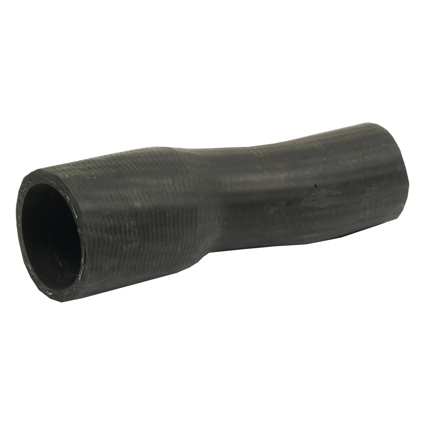 The Sparex Inlet Hose (Part No. S.57705) is a black, angled rubber hose featuring a smooth exterior surface. Designed for fluid transportation or connection purposes, it is compatible with Case IH models and ensures durability and efficiency. With an inner diameter of 38mm on the smaller end and 46mm on the bigger end, secure this high-quality spare part with a hose clip for a reliable fit.