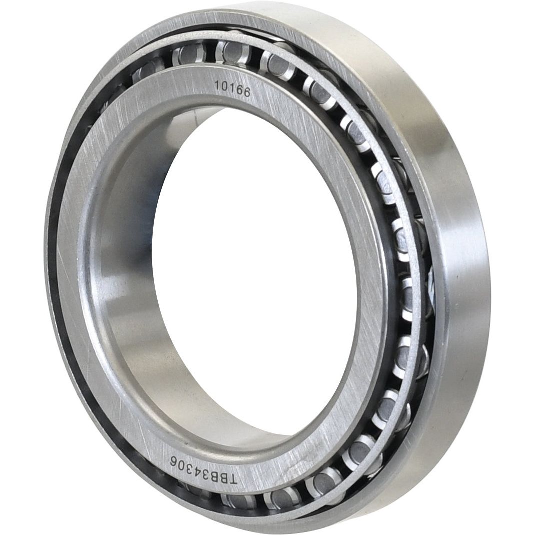 Close-up of a Sparex Taper Roller Bearing (34306/34478) - S.57731 featuring an inner and outer steel ring, visible rollers, and engraved identifier TBB34306.