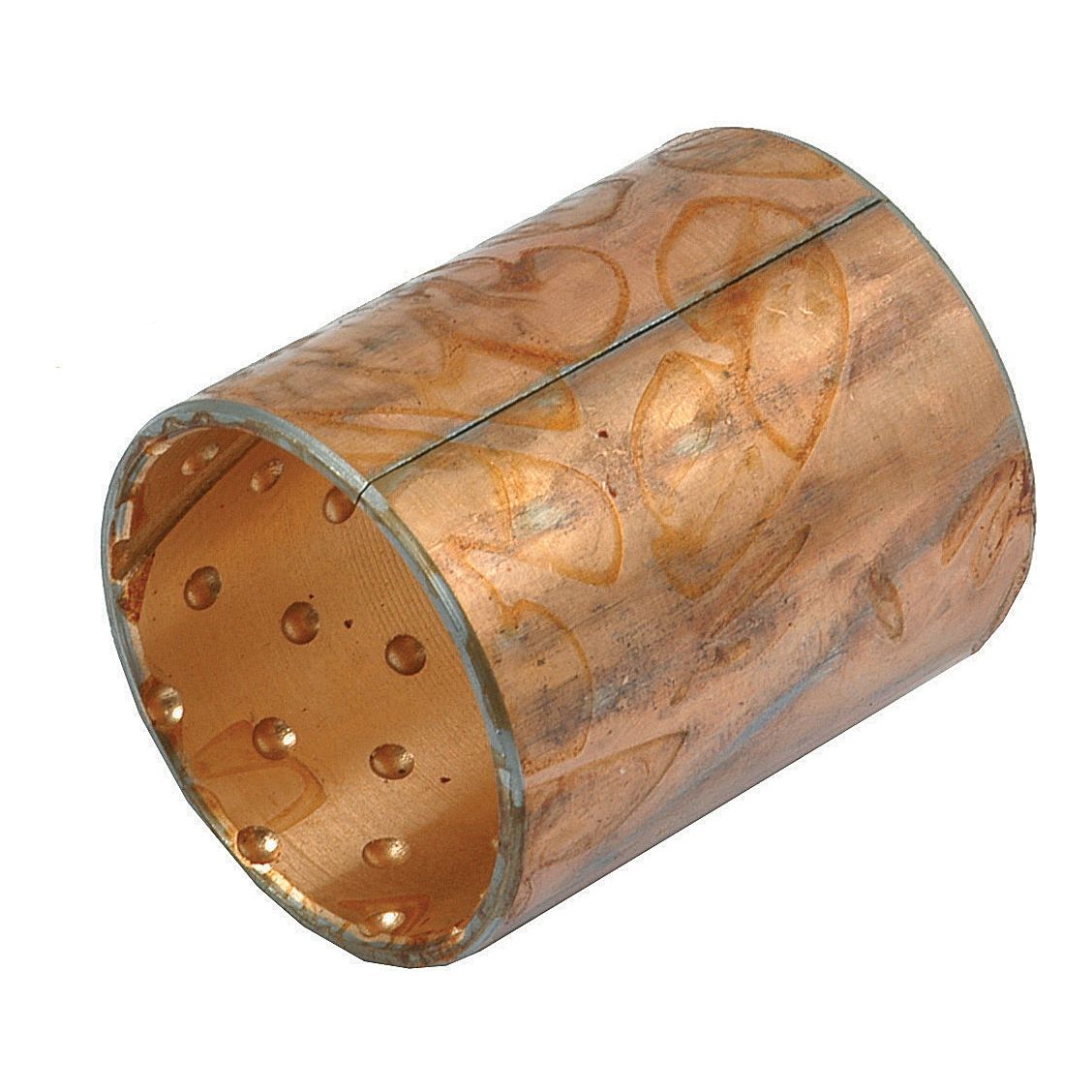 A cylindrical, copper bushing with several small holes and visible seams, displaying some wear and surface imperfections, ideal for use in an International Harvester Bush Steering Arm. This product is known as the Spindle Bush and can be identified by Sparex Part No.S.57744 under the Sparex brand.