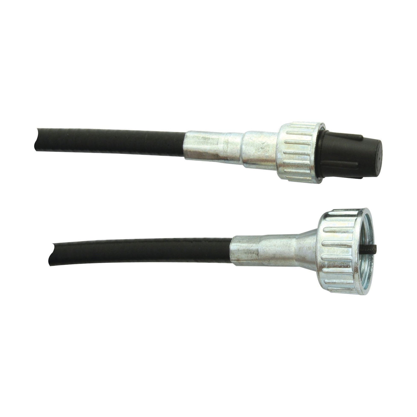 The two black cables feature metal connector ends, one with a threaded connection and the other with a ridged grip and smooth tip. Both connectors are partially painted silver. Based on their design, these could be identified as Drive Cable - Length: 1635mm, Outer cable length: 1668mm (Sparex Part No.S.57807) from the brand Sparex.