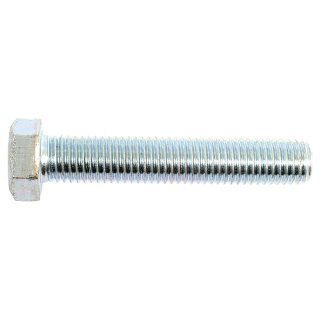 A shiny, zinc-plated Sparex Metric Setscrew (DIN 933) with a threaded shaft, M18x100mm in size and an 8.8 tensile strength, viewed on a plain white background.