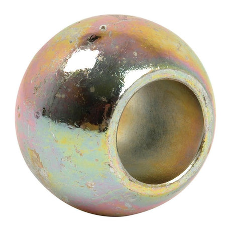 Close-up of the Lower Link Ball (Cat. 2/2), a spherical metallic object by Sparex, crafted from 1018 Steel. It features a hollow center with a multicolored, reflective surface.