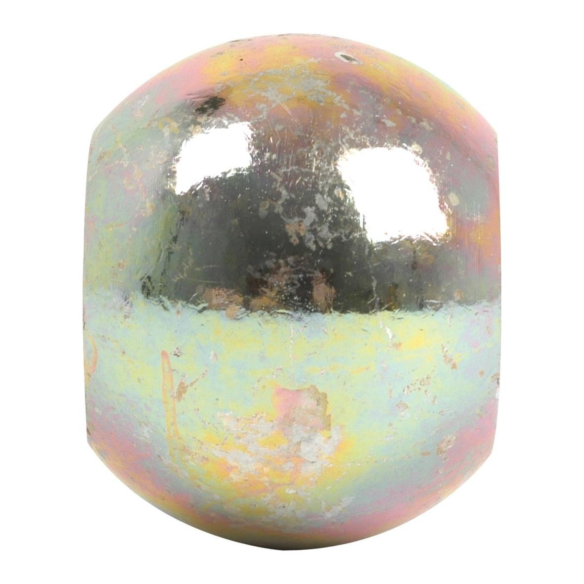 A reflective, multi-colored metallic object with an irregular spherical shape, displaying a mix of pink, yellow, and green hues reminiscent of 1018 Steel craftsmanship, similar to the Lower Link Ball (Cat. 2/2) by Sparex - S.57.