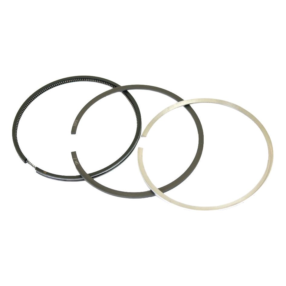 Three Sparex Piston Rings (Part No. S.58607) arranged in a row on a white background. The set features slightly different colors and thicknesses, showcasing chrome-plated rings tailored for Deutz-Fahr engines.