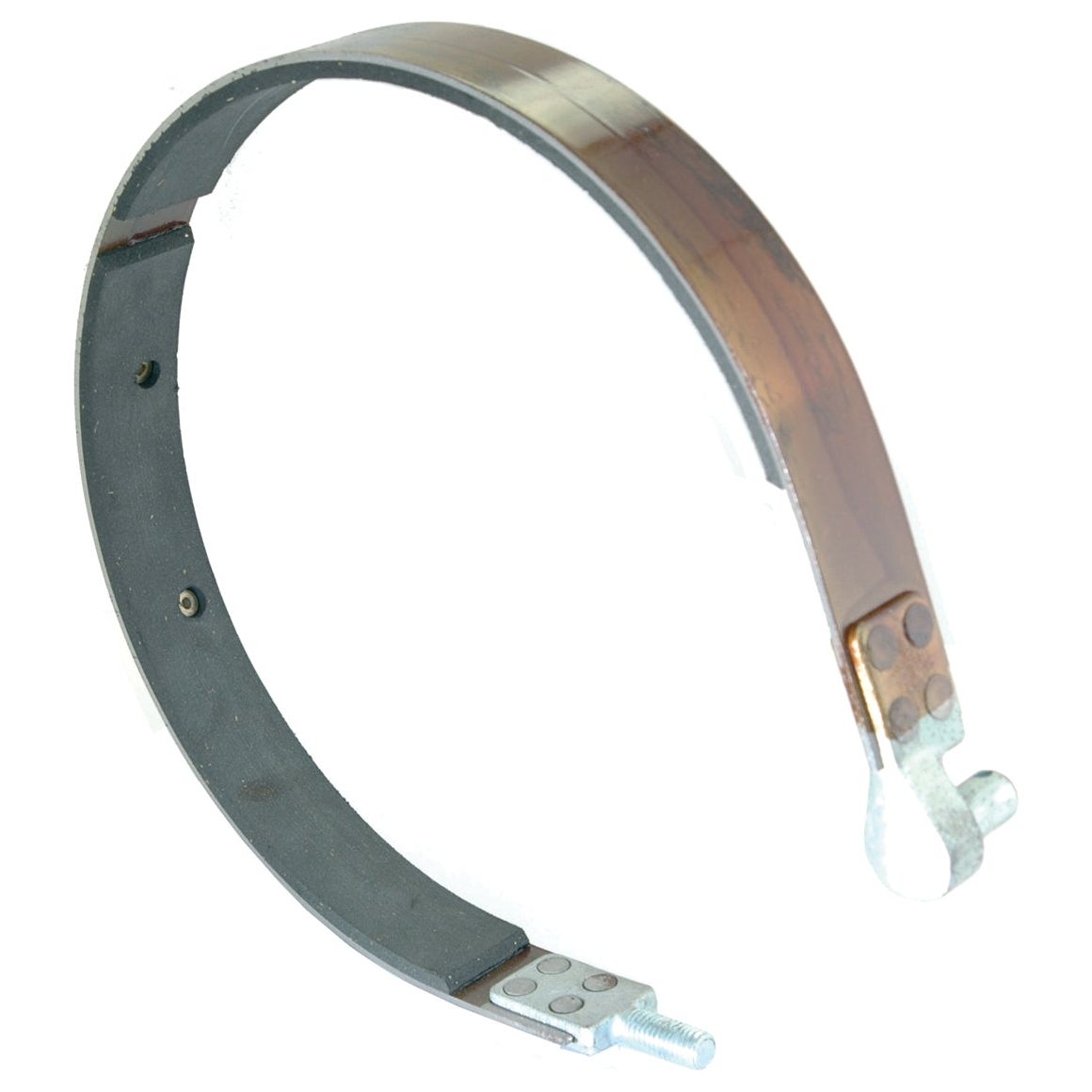 The Sparex Brake Band, OD 210mm. - S.58610, is a metal band with attached screws, featuring a combination of shiny and matte finishes, designed to accommodate various LH Fitting specifications.