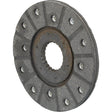 An up-close view of the Brake Friction Disc by Sparex (OD 166mm - S.58622), highlighting its circular design, central splined hole with 22 splines, and riveted organic lining for enhanced durability.