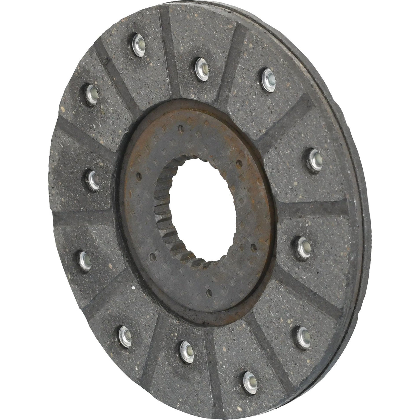 An up-close view of the Brake Friction Disc by Sparex (OD 166mm - S.58622), highlighting its circular design, central splined hole with 22 splines, and riveted organic lining for enhanced durability.