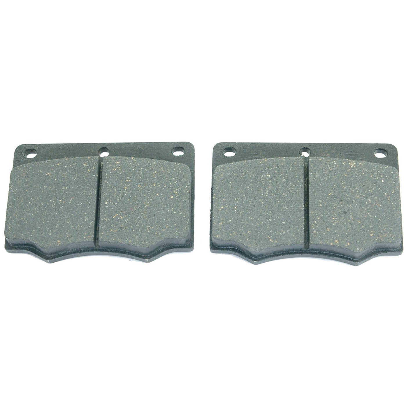 Two rectangular grey brake pads with holes near the top edges, shown side by side. Ideal for various machinery brands such as Deutz-Fahr and Case IH. Product Name: Brake Pad Set | Sparex Part No.S.58652 | Brand Name: Sparex.