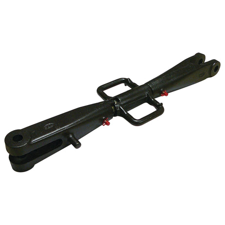 A black Sparex Levelling Box Assembly (Min. Length: 665mm, M27x3 Metric), featuring a secure locking mechanism, two pinhole connections, and a central handle designed for attachment and adjustment on a Deutz-Fahr tractor.