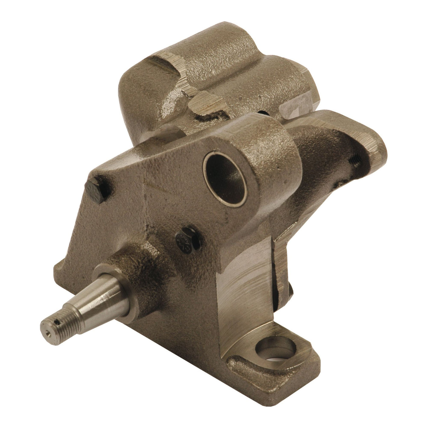 The Sparex Engine Oil Pump, Part No. S.58705, features a metal body with a cylindrical extension and mounting holes, making it ideal for use in the engine oil pump systems of Leyland and Nuffield vehicles.