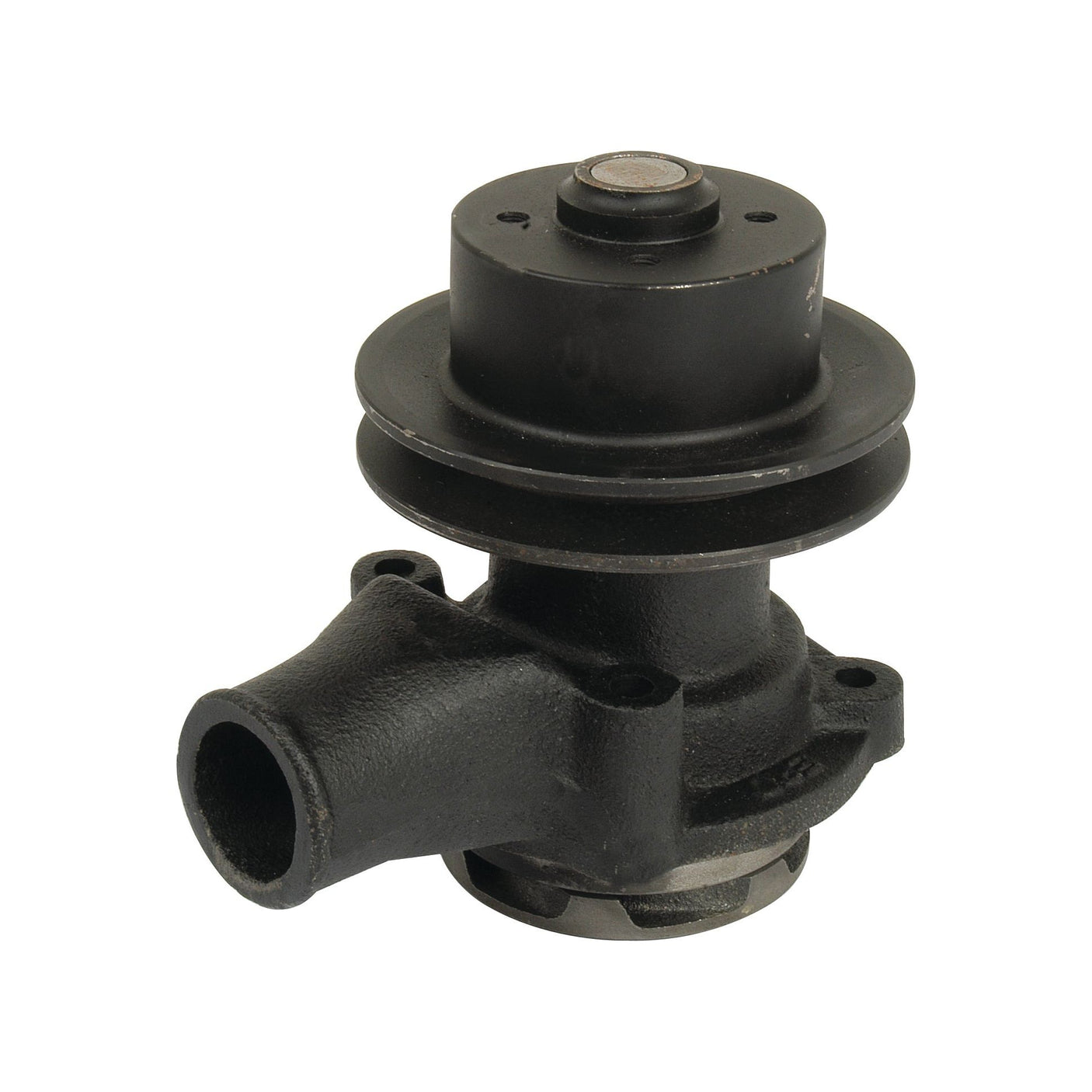 The Sparex Water Pump Assembly (Supplied with Pulley), Part No. S.58710, is a black metal automotive water pump featuring a cylindrical body, mounting flange, Single Groove V-Style Pulley, and a hose connection outlet.