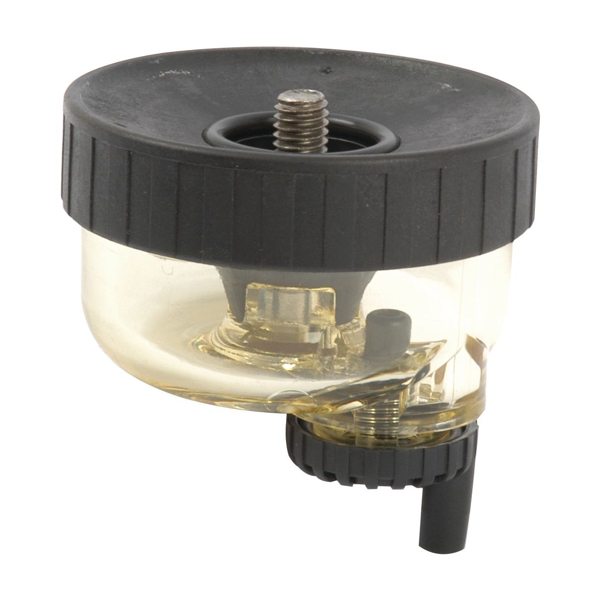 The Fuel Bowl (Sparex Part No.S.58781) by Sparex is a transparent filter bowl featuring a black lid and a threaded metal attachment point on top, designed to enhance durability and performance.