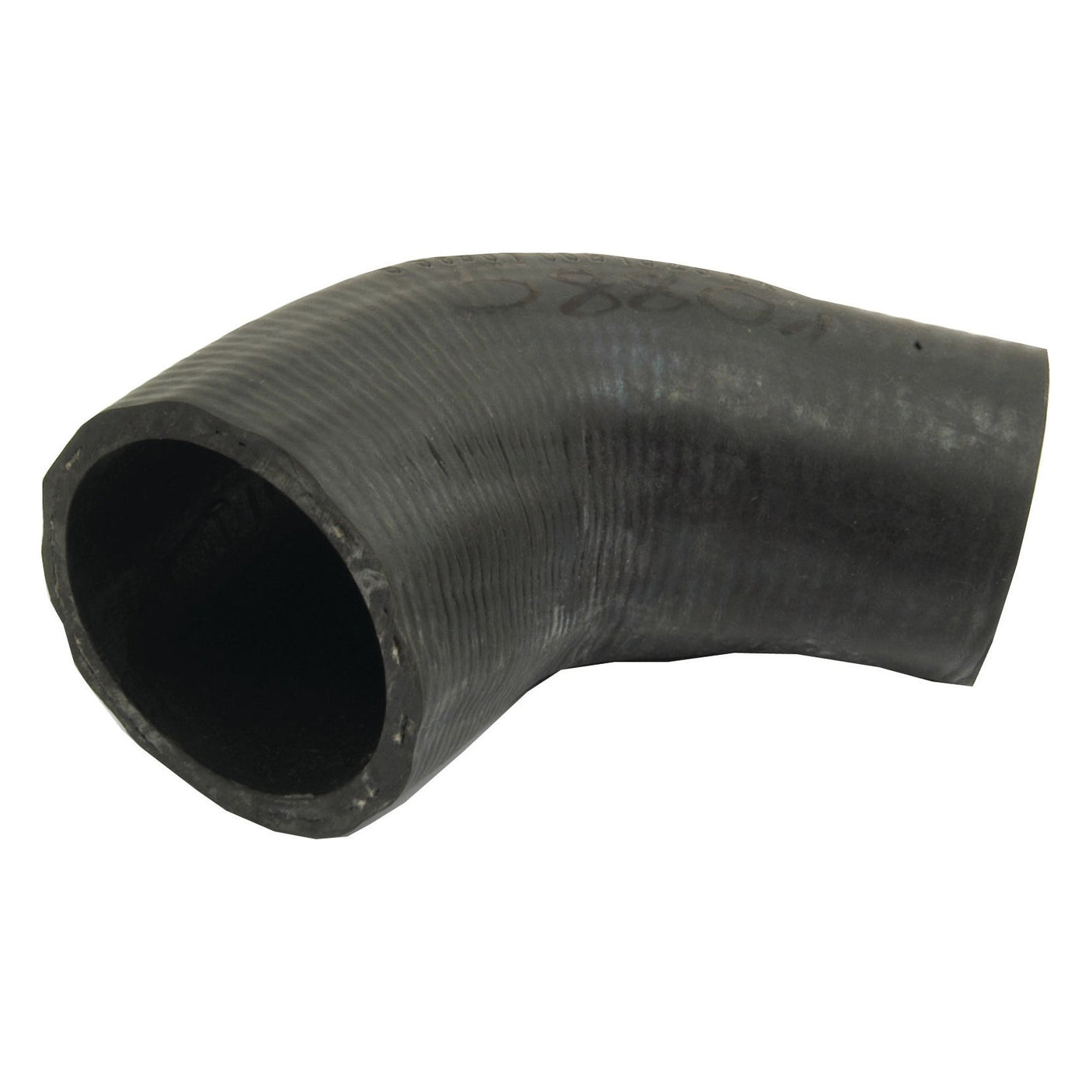 A Top Hose from Sparex, featuring a black, curved design with a wide opening and textured surface, compatible with John Deere equipment (Sparex Part No.S.58801).