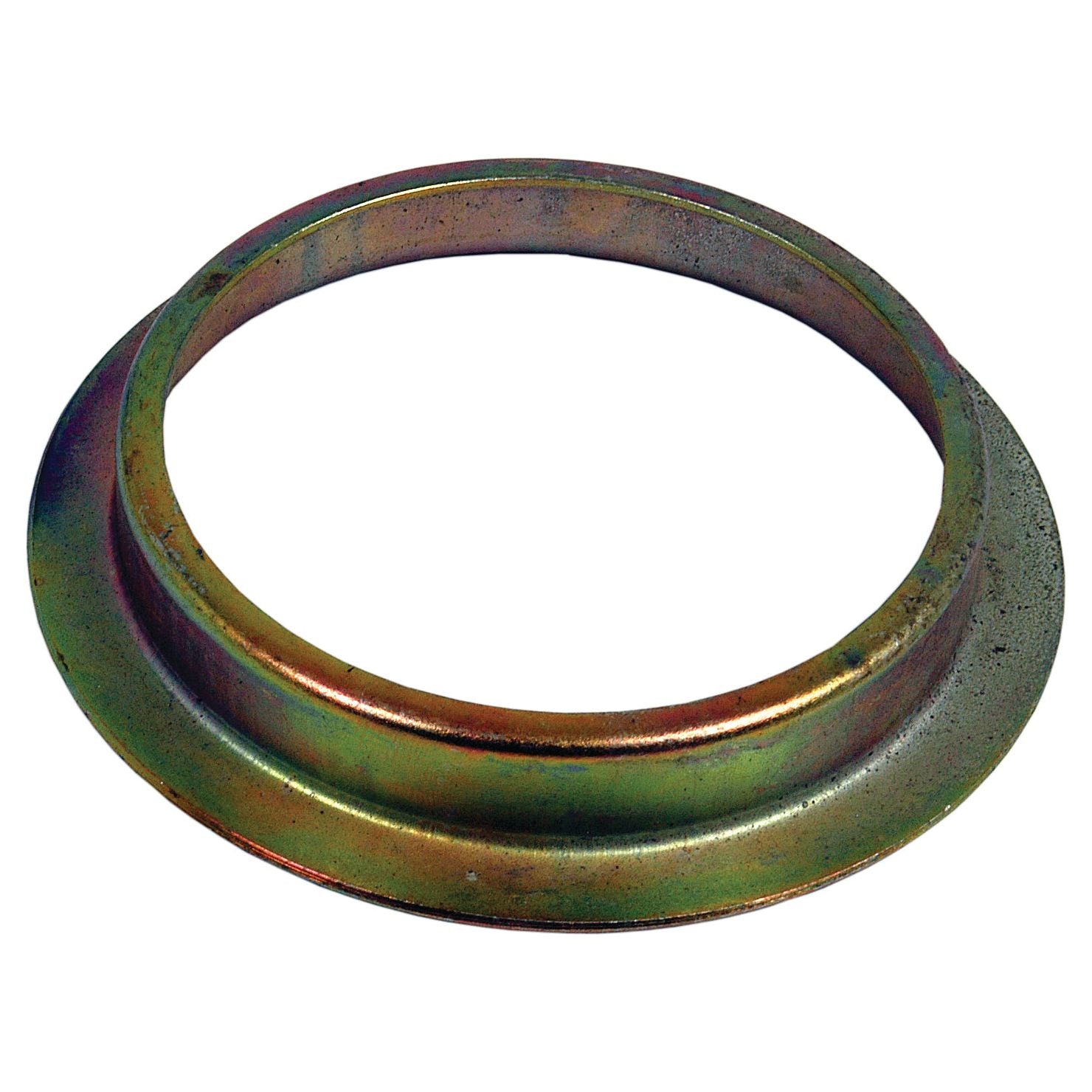 A circular metal ring with a flared edge, slightly tarnished, possibly the Sparex Wheel Hub Retainer (Part No. S.58823).