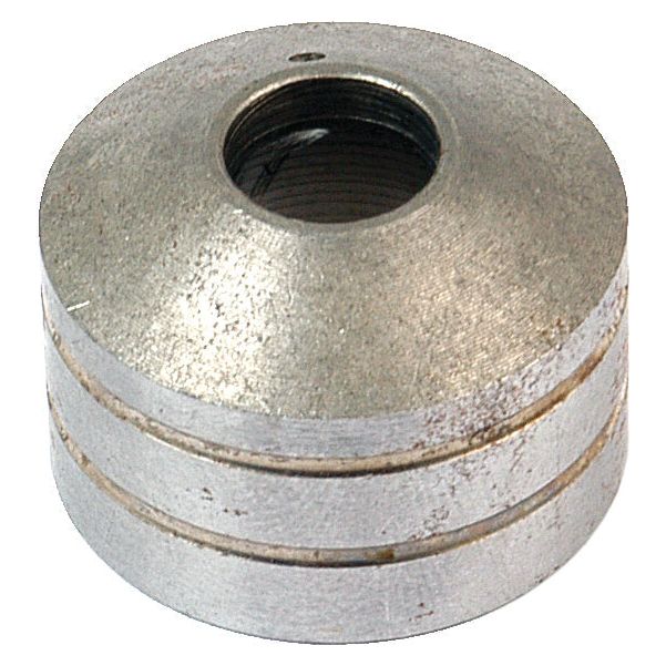 A cylindrical metal object with grooves and a threaded hole in the center, resembling a Sparex Sleeve (Part No. S.58841), ideal for agricultural machinery such as John Deere tractors.