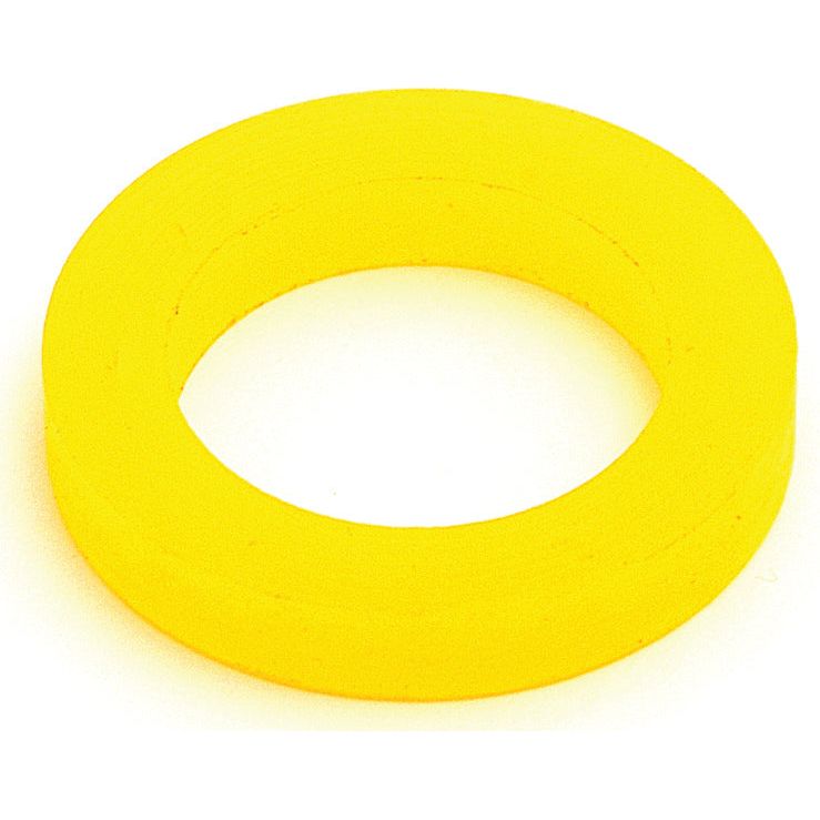 A yellow circular foam gasket with a hollow center, suitable for metric measurements or as an oil seal in John Deere machinery, is available as the Oil Seal, 20 x 31.50 x 5mm (Sparex Part No.S.58845) from Sparex.