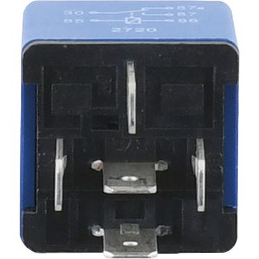 Close-up view of an electrical relay with a blue housing and visible metal prongs, this 12V 40 Amps Sparex Relay (Part No. S.58853) is John Deere compatible.