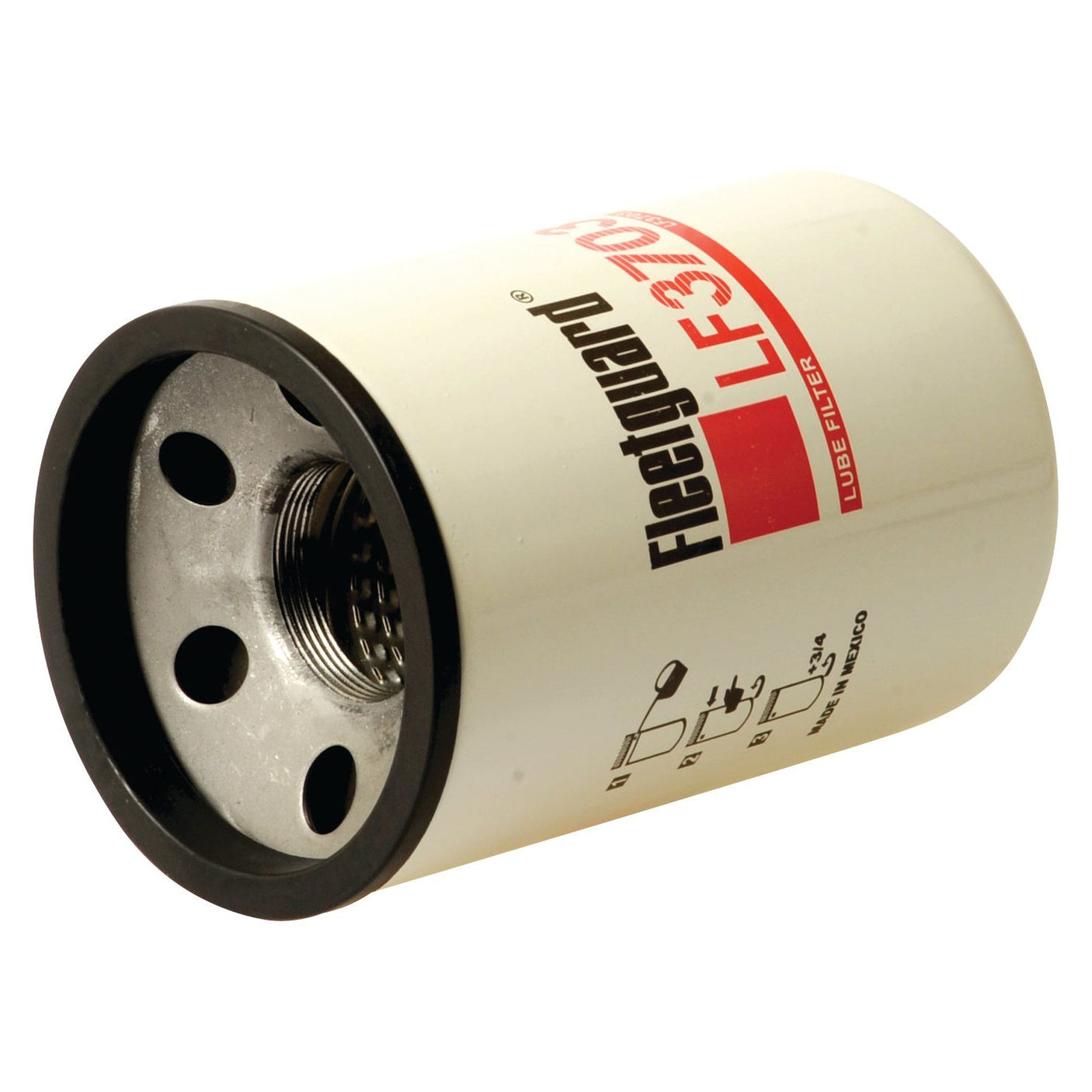 A cylindrical Sparex S.58882 oil filter (model LF3703), featuring a metallic threaded interior and a white exterior labeled with red and black text.