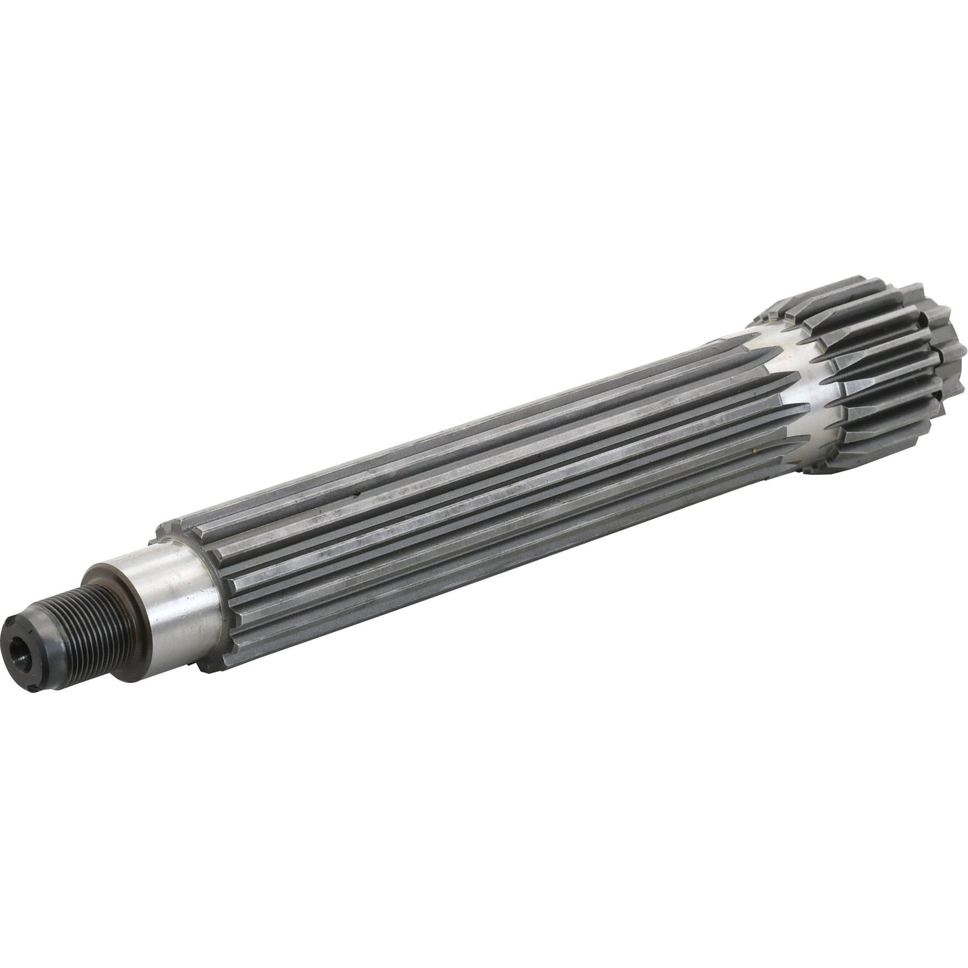 A metal industrial Transmission Countershaft - S.58922 with grooved edges, threaded ends, and precision-cut splines by Sparex.