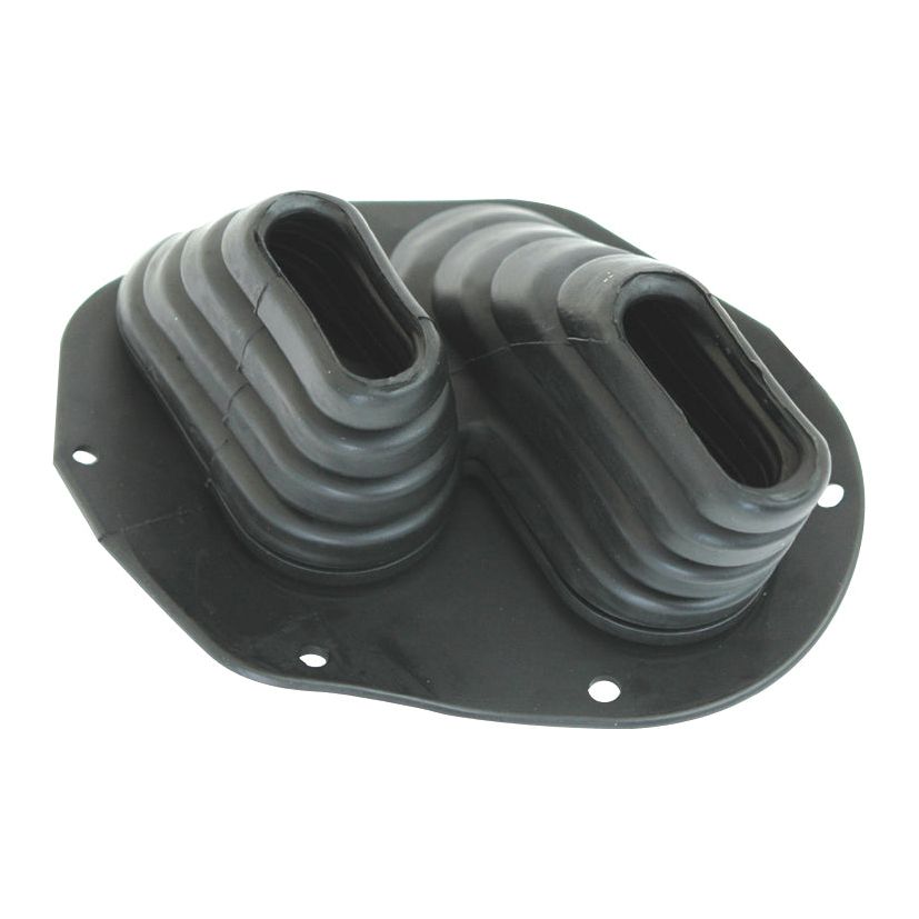 The Rubber Boot for Gear Lever, Sparex Part No. S.58950, is designed with a dual rubber grommet mounted on a black metal plate featuring four screw holes, making it ideal for Ford New Holland equipment.