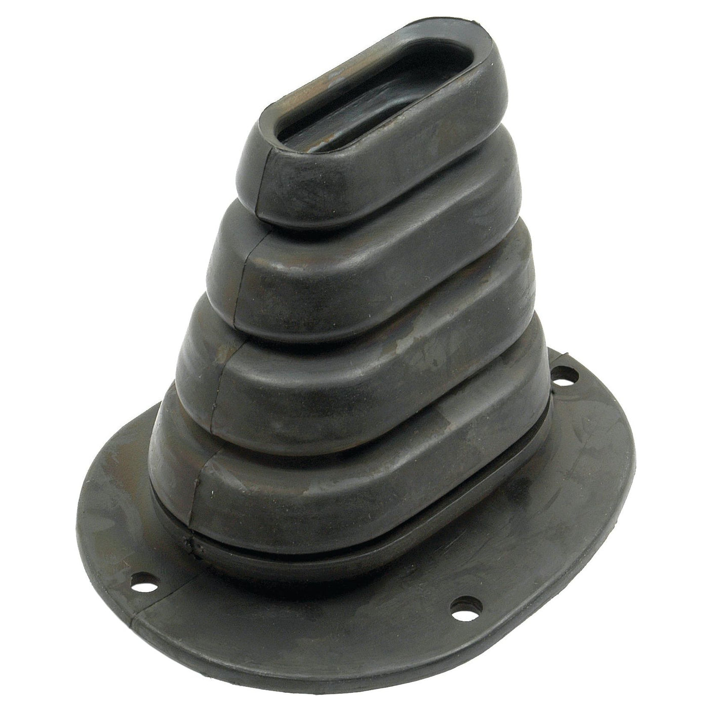 A black rubber boot designed for a Fiat tractor's gear lever, featuring a circular mounting base and four mounting holes. This product is called the "Rubber Boot for Gear Lever," and its Sparex part number is S.58951 by Sparex.