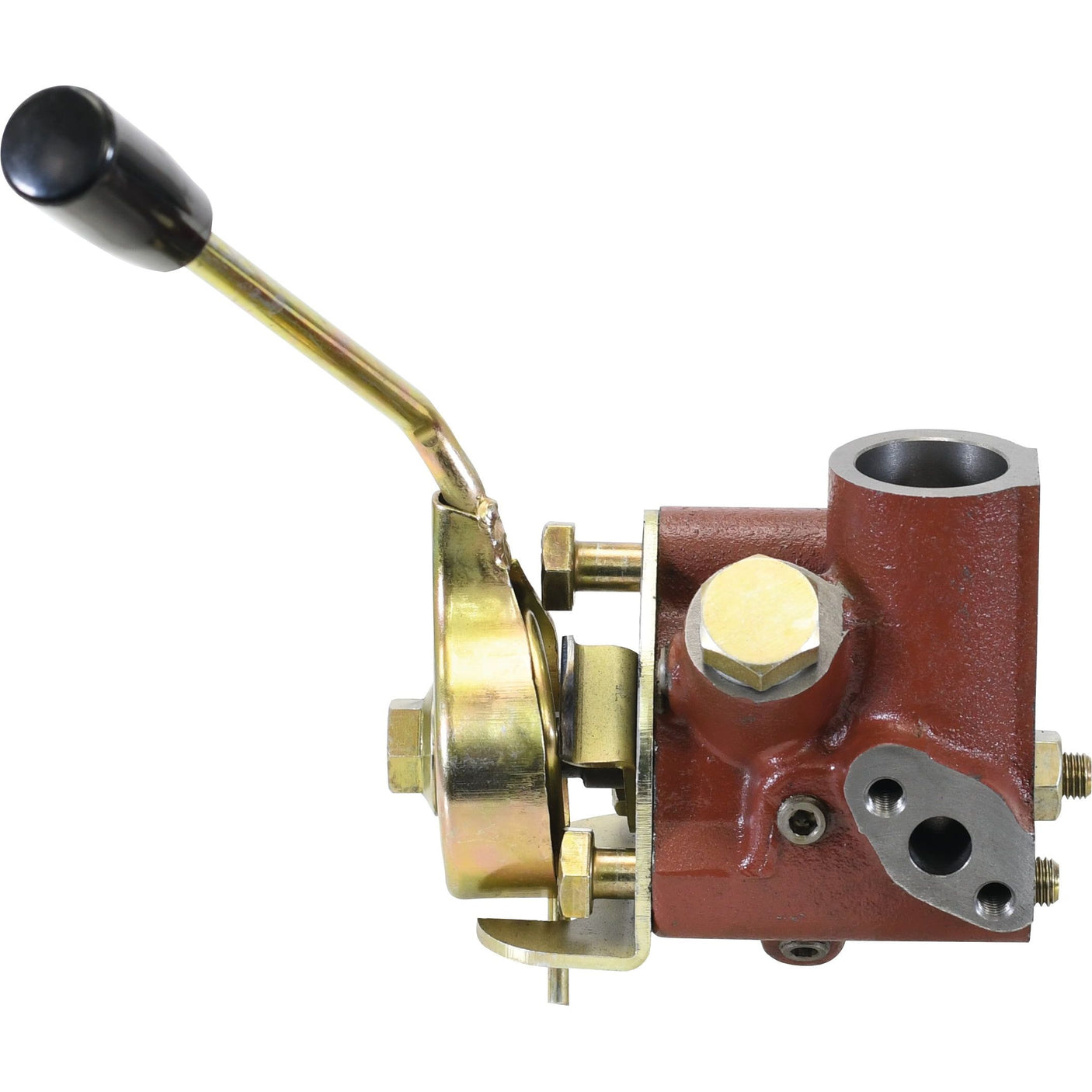 A Sparex Remote Control Assembly with Cable (Sparex Part No. S.58957), featuring a mechanical red valve with a brass lever and multiple connection points, likely compatible with Universal Tractors or used in Long Tractor models, against a white background.