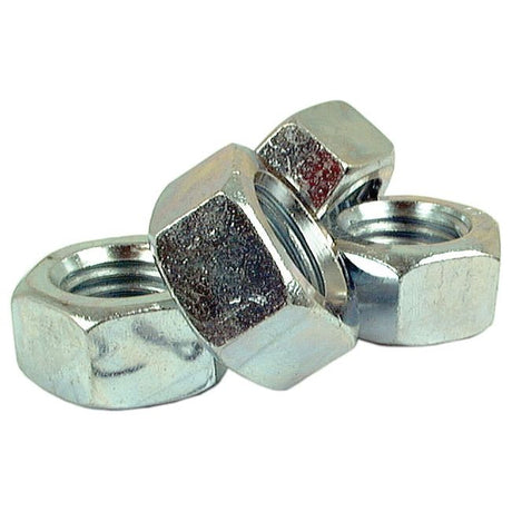 Three Sparex metric hexagon nuts (M20x2.50mm, DIN 934) with zinc plating stacked together.