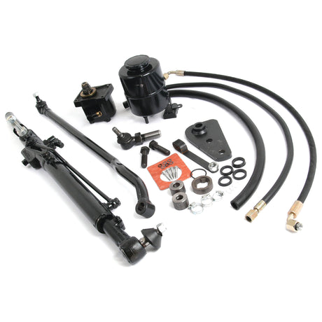 Set of vehicle hydraulic steering components including hoses, fittings, control arm, and gear box displayed on a white background—perfect for a Fiat 600 power steering conversion kit. Introducing the Power Steering Conversion Kit (2WD) | Sparex Part No.S.59041 by Sparex.