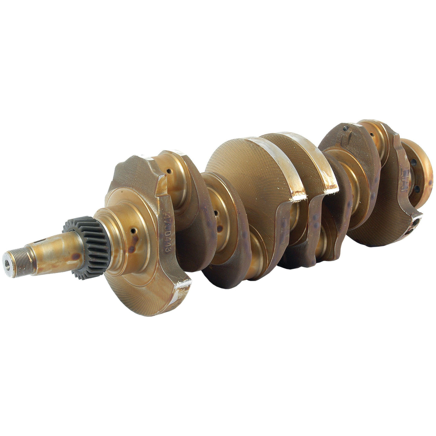 A Crankshaft (4 Cyl.) Iveco 8045, 8045-6, Sparex Part No. S.59052 by Sparex, featuring multiple bearing surfaces and counterweights, is essential for converting reciprocating motion into rotational motion in Case IH internal combustion engines.